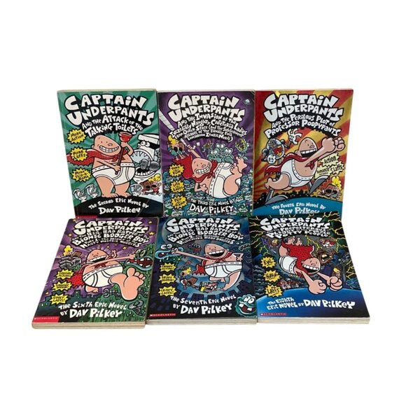 Captain Underpants Paperback Books By Dav Pilkey Lot of 6 # 2 3 4 6 7 8 - Picture 1 of 6